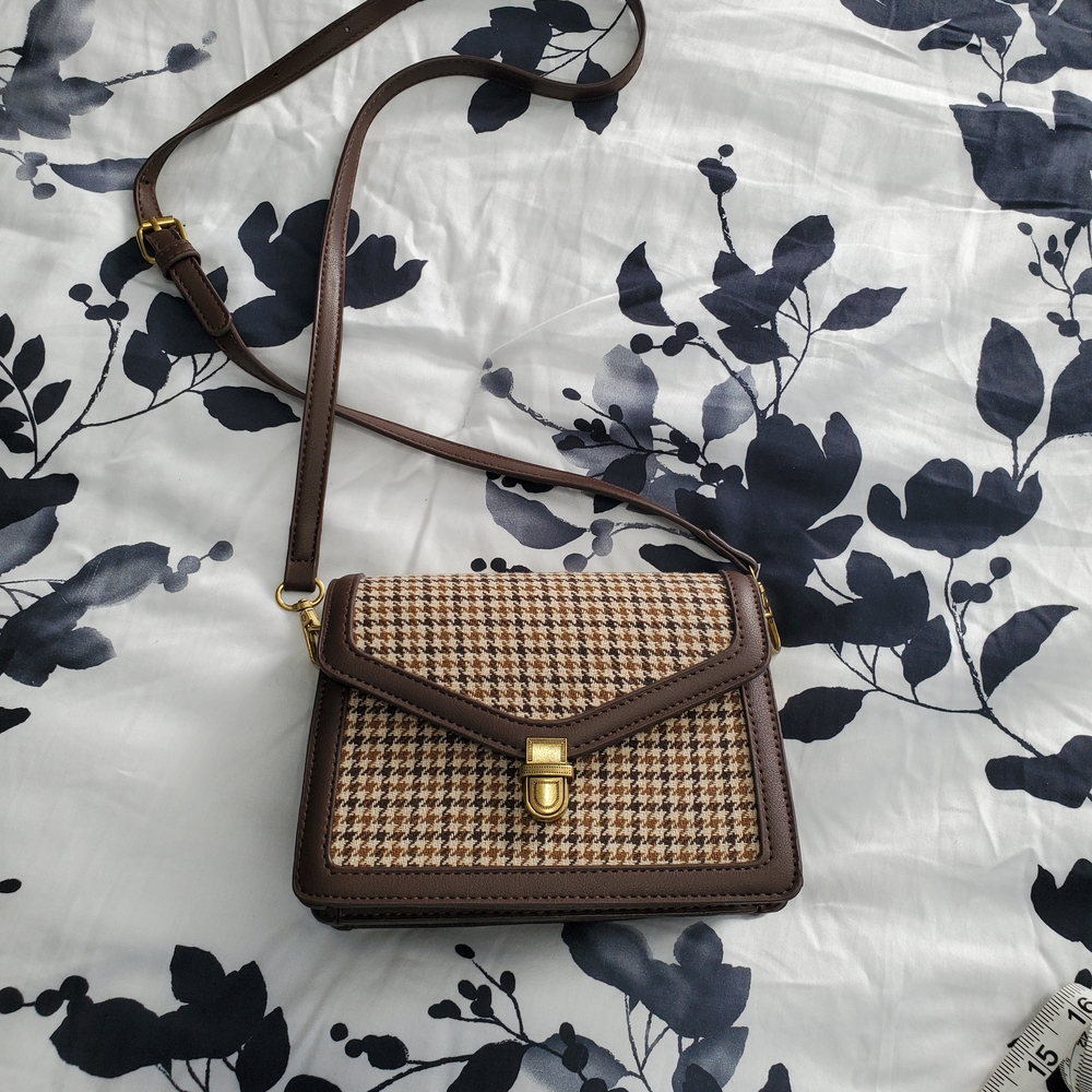 Sold Brown Houndstooth Crossbody Bag